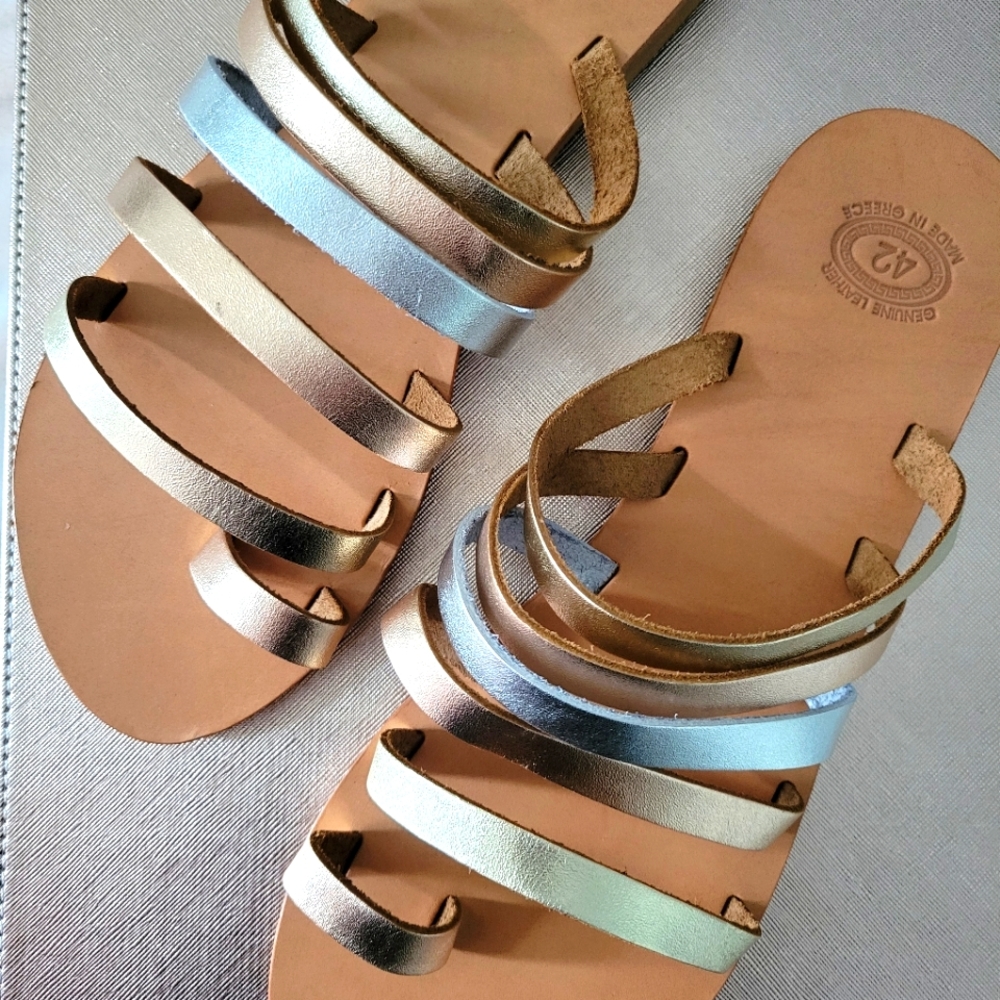 Leather Greek Sandals Tri-color Toe Loop